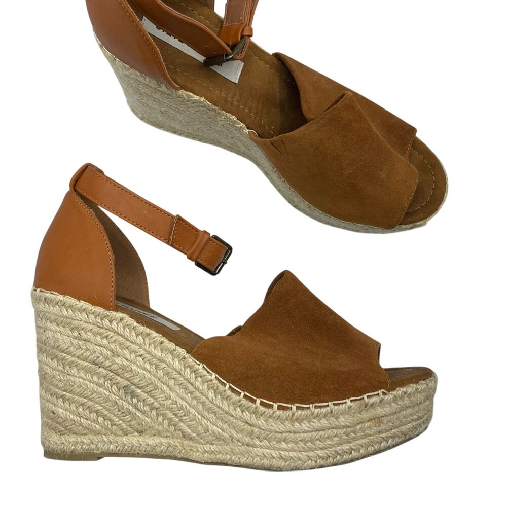 Steve Madden Camel Tan Suede Leather Espadrille Wedge Sandals Womens 8.5 Boho